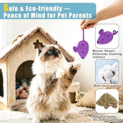 Retro Shaw Catnip Toys Crochet Mice Cat Toys, 3 Pcs Durable Yarn Cat Mouse Toys for Indoor Cats, Stuffed with Natural Catnip & Silvervine Blend, Handmade Interactive Kitten Chew Toy for Teeth Cleaning - style: Mice-3