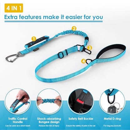 AUBELL Tactical Dog Leash Heavy Duty,4-6ft Reflective Strong No Pull Bungee Leash for Medium Large Dogs with Comfortable Padded Double Handle,Car Seat Belt,360 Degree Rotating Carabiner,Blue - color: M/L-Blue(4-6FT)