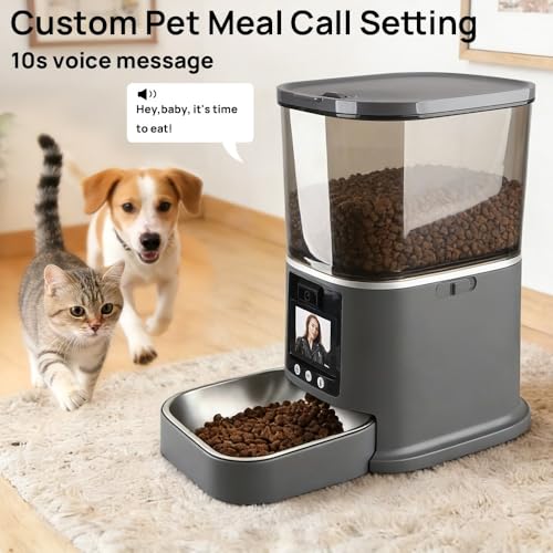 5L Automatic Cat Feeder with Camera, Two-Way Video 3MP HD & Audio, 5G WiFi Automatic Dog Feeder with Night Vision, Cat Food Dispenser with Dog Food Container for Multiple Pets (Grey, 5L) - color: Grey