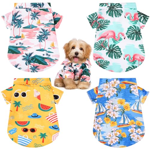 Weewooday 4 Pieces Small Pet Summer T-Shirts Hawaii Style Floral Pet Dog Shirt Breathable Cool Clothes Beach Seaside Puppy Sweatshirt for Puppy(Lovely Style,X-Small) - color: Lovely Style, size: X-Small