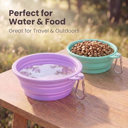 Collapsible Dog Bowls 2-Pack, Portable Travel Dog Bowl with Carabiner, Food-Grade BPA-Free Silicone Pet Food & Water Bowl for Dogs & Cats, Hiking Walking Camping (Purple and Mint Green) - color: Purple and mint green