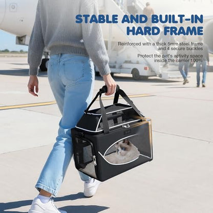 Top-Expandable Pet Carrier 18x11x11Inch Delta American United Airline Approved Underseat to 15lbs Stable Car Travel Carriers for Small Dogs Cats with Locking Safety Zippers Anti-Scratch Mesh - color: Black, size: 18"x11"x11"