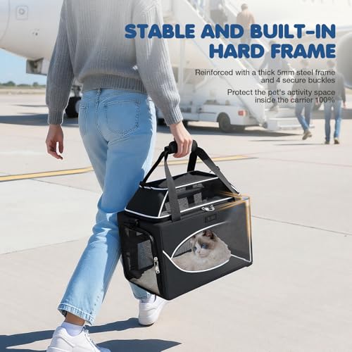 Top-Expandable Pet Carrier 17x11x9.5 Inch Alaska Hawaiian Airline Approved Underseat to 12lbs Stable Car Travel Carriers for Small Dogs Cats with Locking Safety Zippers Anti-Scratch Mesh - color: Black, size: 17"x11"x9.5"