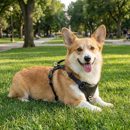 CANAGAN Premium Vegan Leather Dog Harness for Medium Dogs – Adjustable, No-Pull, Escape-Proof, Dual Leash Rings & Top Handle, Zinc Alloy Buckles – Perfect for Urban & Outdoor Walks - size: M: Chest(17" - 23")
