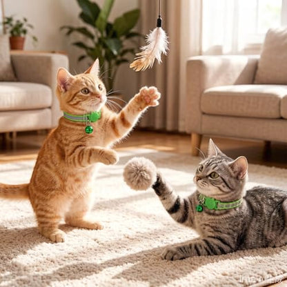 Fluorescent Cat Collar with Bells, 2 Pack Break Away Kitten Collar with Bells, Breakaway Cat Collar for Girl Cats Kitty Adjustable 7.5-12.5 Inch - color: Green