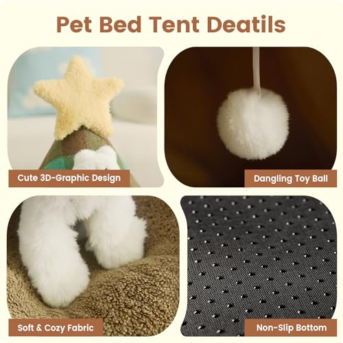 Jiupety Cat Tents for Indoor Cats,Cat House with Removable Washable Cushioned,2-in-1 Cat Cave Tent with Anti-Slip Bottom Ultra-Soft Pet Tent for Cats and Small Dogs,Green 23.6In - size: Large