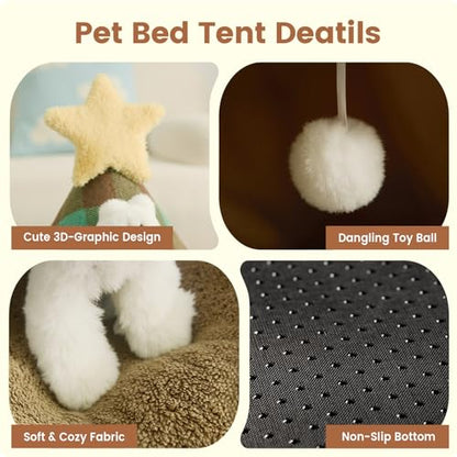 Jiupety Cat Tents for Indoor Cats,Cat House with Removable Washable Cushioned,2-in-1 Cat Cave Tent with Anti-Slip Bottom Ultra-Soft Pet Tent for Cats and Small Dogs,Green 23.6In - size: Large