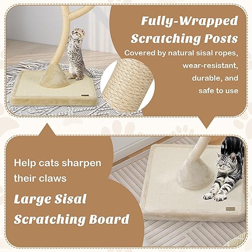 PETSITE 70" Tall Cat Tree, Cat Tower with Scratching Posts and Board, Multi-Level Cat Tower for Large Cats 20 lbs+ with 3 Cozy Perches and Dangling Balls, Modern Cat Tree for Indoor Cats Large Adult - color: White