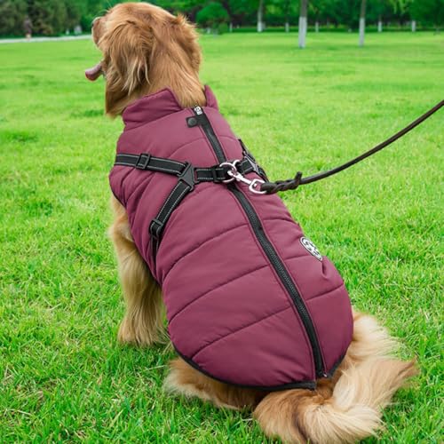 Dog Jackets Coat for Winter Windproof Waterproof Skiing Dog Vest Fleece Warm Chest Strap Belt Purple 4XL - color: Violet, size: XXXX-Large