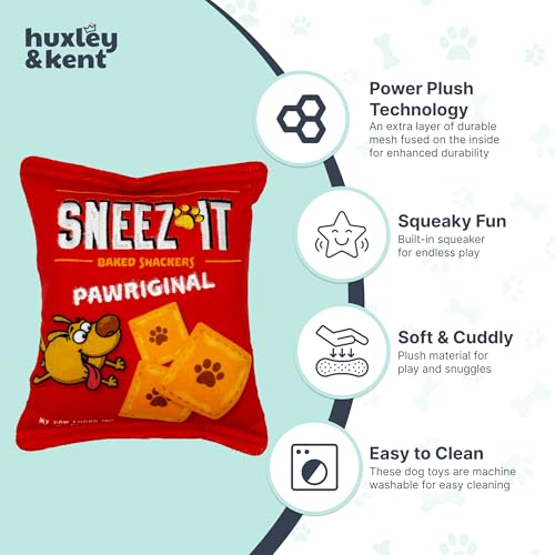 Huxley & Kent Funny Dog Toy w/Squeaker – Power Plush Squeaky Dog Toys for Small, Medium & Large Dogs – Soft Stuffed Animal for Indoor Play & Fetch - Sneez-It, Small - size: Small, style: Sneez-It,