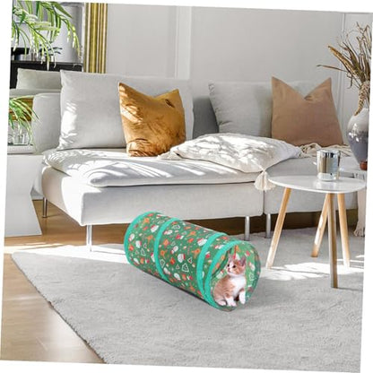 Foldable Christmas Cat Tunnel Tent Indoor Cat Cube Collapsible Play Hideout for Kittens with Festive Theme Compact Storage and Exploration Fun
