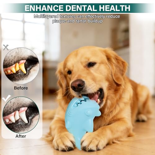 Treat Dispensing Dog Toys for Aggressive Chewers – Durable Natural Rubber Chew Toys for Medium/Large Dogs, Interactive Enrichment Toy Relieves Boredom, Anxiety & Cleans Teeth, Dishwasher Safe - color: Sky-Blue Shark