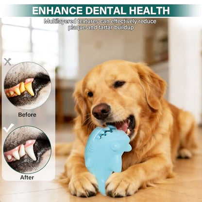 Treat Dispensing Dog Toys for Aggressive Chewers – Durable Natural Rubber Chew Toys for Medium/Large Dogs, Interactive Enrichment Toy Relieves Boredom, Anxiety & Cleans Teeth, Dishwasher Safe - color: Sky-Blue Shark