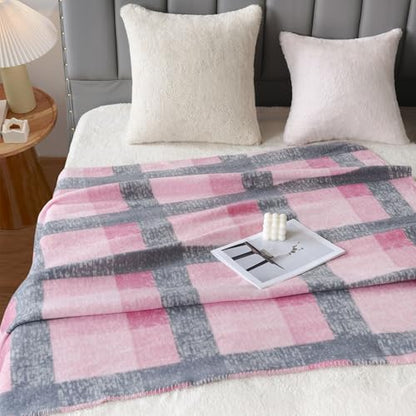 ZYFZCYBL Fleece Throw Blankets for Couch Bulk Lightweight Warm Soft Cozy Blanket 6 Pack Bulk Fleece Blanket Solid for Bed Couch Office Gifts Outdoor 50 x 60 inch Pink and Grey - color: Plaid (Pink and Grey)