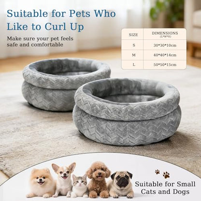 Dual-Layer Donut Cat Bed - Fluffy Round Bed for Small Pets - Ultra-Soft Cat Donut Bed for Cozy Sleep (Grey, 12 * 12 * 3.9 inch / 30 * 30 * 10 cm) - size: 12 * 12 * 3.9 inch / 30 * 30 * 10 cm