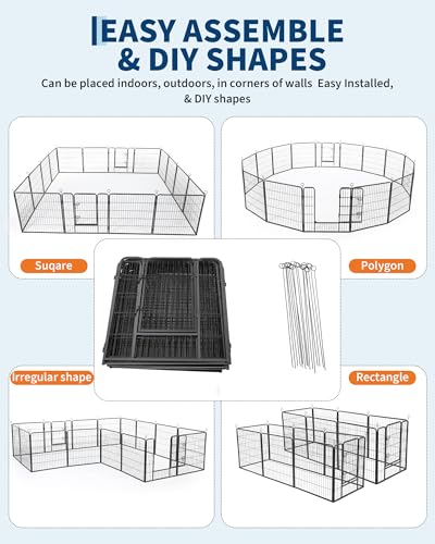 Garvee Outdoor Dog Playpen,Heavy Duty Metal Pet Exercise Pen,24 Inch, 16 Panels Metal Dog Fence with Gate, Pet Fence for Large/Small Dogs, Portable Dog Fence for RV Camping, Yard - size: 32"x24"x 16 pcs