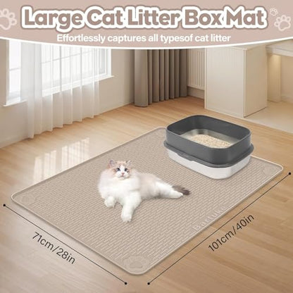 Kalolary Cat Litter Mats, 40" x 28" Extra Large Silicone Cat Mat for Litter Box, Easy to Clean Kitty Litter Trapping Mat, Soft on Kitty Paws, Waterproof, Urine-Proof Kittys Litter Mats for Floor,Khaki - color: Khaki: 101x71cm