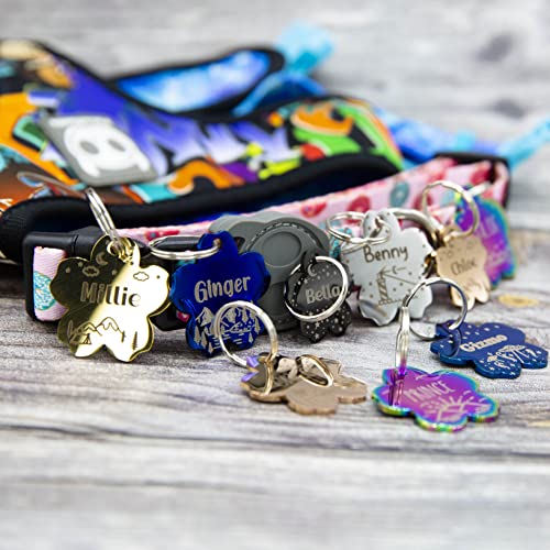 Personalized Dog Tag with 5 Lines of Custom Deep Engraved Durable Stainless Steel Pet ID Name Tag Designer Regular Size Flower - size: Regular, style: Flower