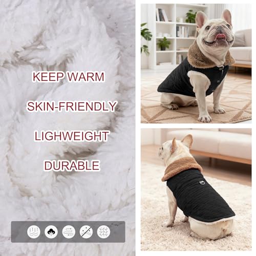 BEAUTYZOO Winter Dog Vest Coat with Harness Built in, Warm Puppy Jacket for Small Medium Dogs, Lightweight Cold Weather Small Dog Coat, Fleece Puffer Vest Windproof Snowproof Pet Clothes, Black - color: Black, size: XS (Back: 10",Chest: 15")