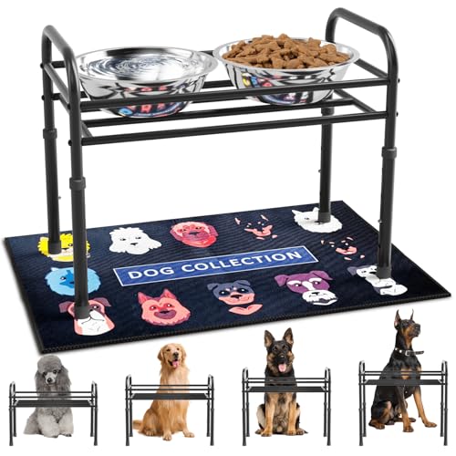 ADENGL Elevated Dog Bowls for Large Dogs – 4 Height Adjustable Raised Stand with 2×1600ML Stainless Steel Bowls & Non-Slip Mat, Heavy-Duty Metal Frame Dog Feeder for Indoor & Outdoor Use - color: Black (With 2 Bowls), size: Height:8.7"-13.4"