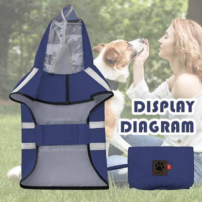 Dog Raincoat, Adjustable Rain Jacket with Hooded Double Layer for Large Medium Small Dogs Puppies, Lightweight Waterproof Rain Coat Poncho with Reflective Stripe Navy,XXL - color: Navy, size: XX-Large