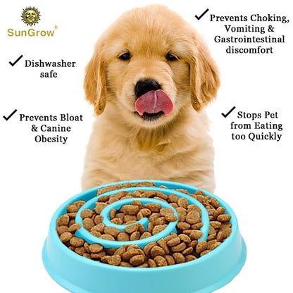 SunGrow Dog Slow Feed Bowl, Spiral Design Encourages Slow Eating, Interactive, 8”, Non-Slip Base, Portion Control, Blue, 1pc