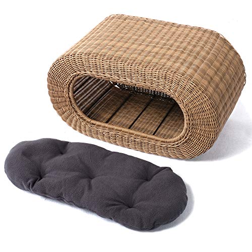 Fun Stackable Wicker Cat Hideaway House - Interactive Play Rattan Cat House for Indoor Cats Kitty, Pet Friendly Top/Side House Entry, Cat Bed Enclosed