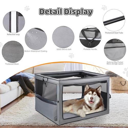 Portable Dog Crate Soft Dog Crate 22",30",36",42" Foldable Basic Dog Crates Easy Set-up, Light, Sturdy, Comfy，Collapsible Crate for Home and Travel (42Inch) - size: 42Inch