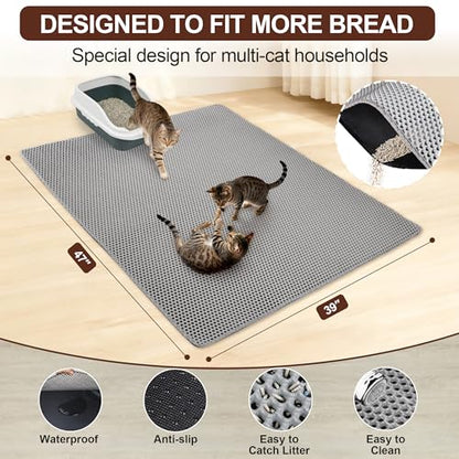 Jumbo Cat Litter Mat (47" x 39"), Double layer, Waterproof, Non-Slip, Odor-Free, Easy to clean, Gray - color: Gray, size: 47" x 39"