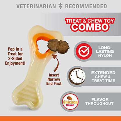 Nylabone Knuckle Bone Pop-In Treat Toy Power Chew Toy for Dogs, Interactive Treat Dispensing Enrichment Toys for Dogs, Long Lasting Chicken Flavor, X-Small Dogs - Up to 15 lbs - size: X-Small