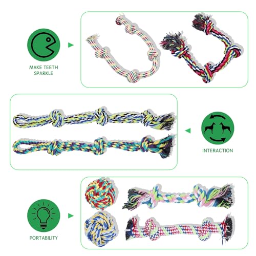 12 Pack Dogs Rope Toys for Large/Medium/Small Aggressive Chewers, Tough Cotton Dental Rope Toys Kit, Heavy Duty Dog Tug of War Toy for Chewing, Playing, Teething, Teeth Cleaning, Tossing and Catching - size: 12pc