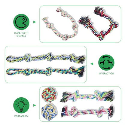12 Pack Dogs Rope Toys for Large/Medium/Small Aggressive Chewers, Tough Cotton Dental Rope Toys Kit, Heavy Duty Dog Tug of War Toy for Chewing, Playing, Teething, Teeth Cleaning, Tossing and Catching - size: 12pc