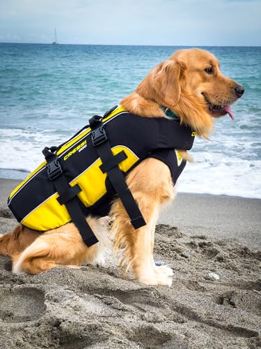 Cressi DLJ Dog Life Jacket Dog Life Jackets, Black/Yellow, M - size: Medium