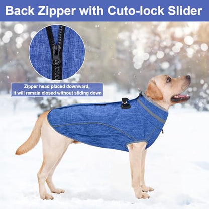 Dog Coat, Reflective Dog Jacket Waterproof Windproof Puppy Cold Weather Coats with Harness Built in, Winter Extra Warm Pet Coat Fleece Vest for Small Large Pets and Puppy (Blue, XXX-Large) - color: Blue, size: XXX-Large