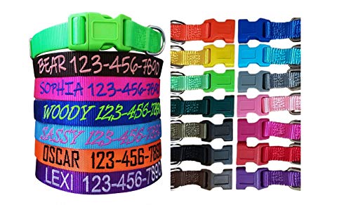 Personalized Custom Customized Embroidered Dog Name & Phone Number Adjustable Nylon Collar for Large Medium Small Breed, Girl Boy Dogs, Pet Puppy Black Red Pink Purple Orange Blue Green