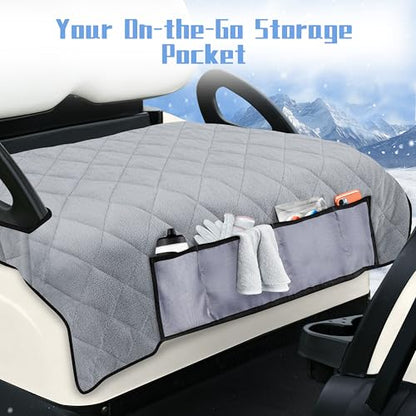 Golf Cart Seat Covers with 4 Front Pockets, Thick Seat Towel Blanket with Non-Slip Backing, Fits EZGO, Club Car, Yamaha and More 2 & 4 Passenger Golf Carts, Gray - color: Gray