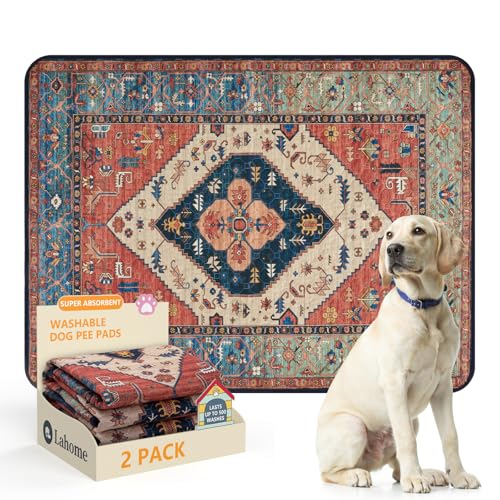 Lahome Reusable Washable Puppy Pads - 2 Pack Super Absorbent & Waterproof Dog Training Mats for Potty, Crate and Floor - Leakproof Pee Pads with Non-Slip Backing (Red, 36"x48") - color: Red, size: 3FT x 4FT (Pack of 2)
