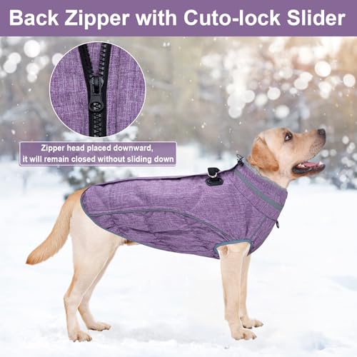 Dog Coat, Reflective Dog Jacket Waterproof Windproof Puppy Cold Weather Coats with Harness Built in, Winter Extra Warm Pet Coat Fleece Vest for Small Large Pets and Puppy (Purple, Medium)