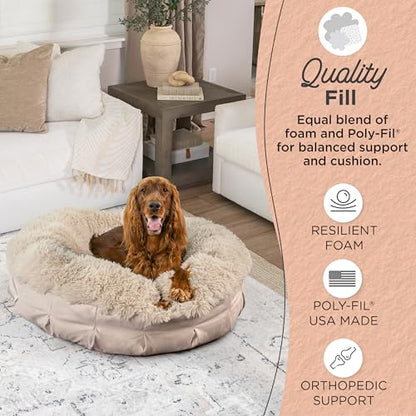 Best Friends by Sheri Ultra Calming Pouf Bed, Orthopedic Round Dog Bed for Joint Support, Faux Fur, Washable Cover, Tan, Large, 36"x36" - color: Tan, style: Large