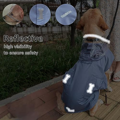 Waterproof Dog Raincoat, Adjustable Reflective Lightweight Pet Rain Clothes with Poncho Hood(Small, Blue&Grey) - color: Blue&Grey, size: Small(9-13lb)