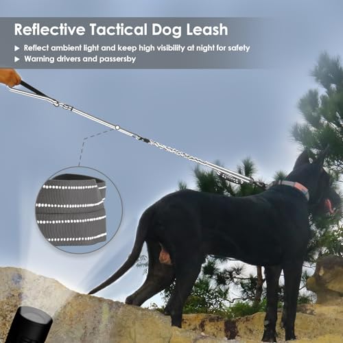 AUBELL Tactical Dog Leash Heavy Duty,4-6ft Reflective Strong No Pull Bungee Leash for Medium Large Dogs with Comfortable Padded Double Handle,Car Seat Belt,360 Degree Rotating Carabiner,Grey - color: M/L-Grey(4-6FT)