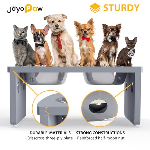 Elevated Dog Bowls, Bamboo Raised Dog Bowl for Medium Dogs, with 2 Stainless Steel Bowls (7'' Tall-40 oz Bowl, Grey) - color: Grey, size: Medium: 7'' Tall-40oz Bowl