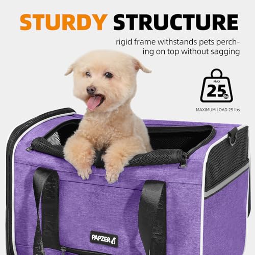 Top Open Medium Pet Carrier Roll Up Flap for Anxious Cat, Soft-Sided Small Pet Travel Crate Vet Friendly, Little Animal Yorkie Kennel Bag Suitcase Luggage Sleeve, 18x11x11 Inch Purple - color: Purple