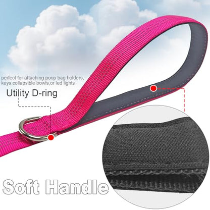Bungee Dog Leash- 5FT Shock Absorbing & Reflective Nylon Leash | Anti-Pull Training for Small/Medium Dogs | 2cm Wide, 6 Colors (Pink) - color: Pink