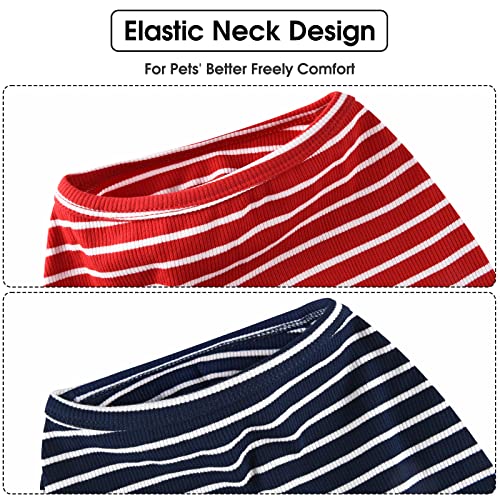 Dog Shirt Vest Lightweight Stretchy Dog T-Shirts Soft Cool Shirts Sleeveless Stripe Vests Breathable Clothes for Puppy Kitty Cat Small Medium Large Dogs 2 Pack Red + Blue [M/Medium] - color: Red + Blue, size: M-(6~9lb) | Chest(~15.3")