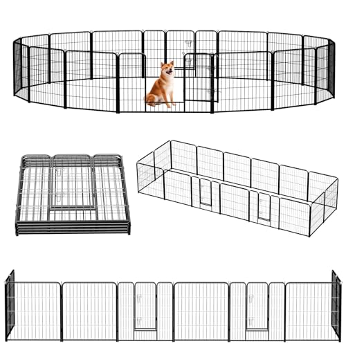NEWBULIG Dog Playpen for Indoor 32 Inch 16 Panels - Portable Heavy Duty Metal Pet Exercise Pen with Door, Foldable Small Dog Puppy Playpen Fence for Outdoor RV, Camping, Yard, Garden - color: Jet Black, size: 32IN