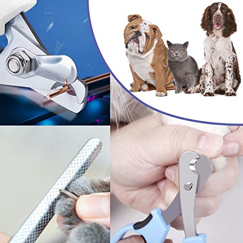 Pet Nail Clippers and Trimmers Set Safety Guard to Avoid Over Cutting Razor Sharp Blades Grooming Tool for All Small Large Dog Cat Blue - color: Blue