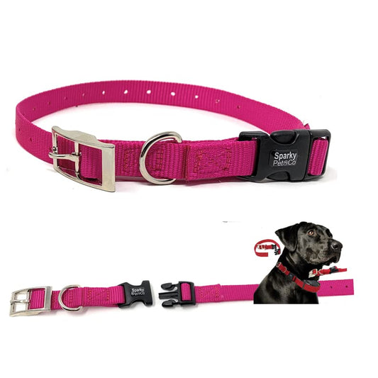 Sparky Pet Co - ECollar Replacement Strap - Easy Release Double Buckle Dog Collar - Rugged Nylon - Adjustable - D Ring - Quick Release Metal Clasp - for Invisible Fence Systems - 1" x 28" - Raspberry - color: Raspberry, size: 1" Wide