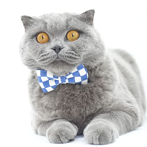 Bowtie Cat Collars Breakaway with Bell, Adjustable Cute Kitty Collars Safety Buckle Kitten Collar for Cat Puppy 7.5-11in (Blue Plaid) - color: Blue Plaid
