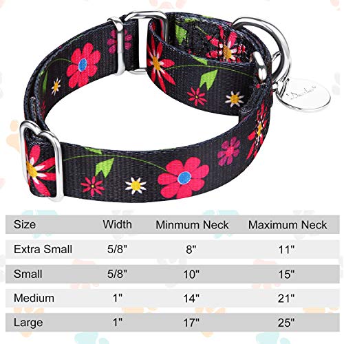 Martingale Collar Dog Collar No Pull Pet Collar Heavy Duty Dog Martingale Collars Silky Soft with Unique Pattern for Small Dog (Small Medium, Black and Sun Flower) - color: Sun Flower - Black, size: Small/Medium: 11"-15.5", 1" Wide